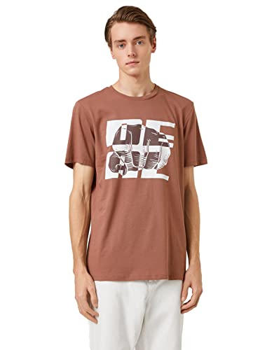 Koton Herren Slogan Printed Crew Neck Short Sleeve T-Shirt, Chocolate (562), S EU von Koton