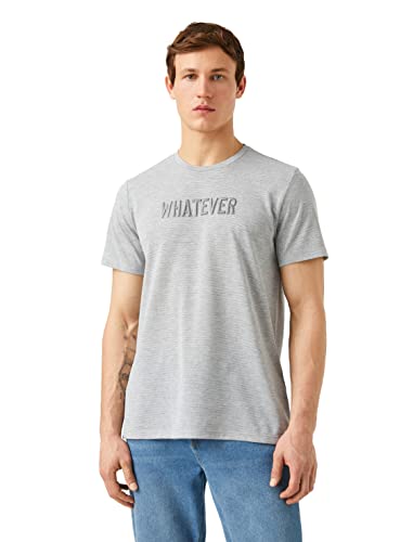Koton Herren Standard Fit Embroided T-Shirt T Shirt, Antracite Stripe (08m), L EU von Koton