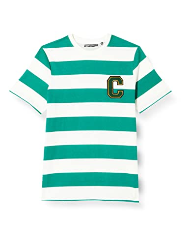 Koton Herren Varsity Embroidered Crew Neck Short Sleeve Cotton T-Shirt, Green Stripe (12k), M EU von Koton