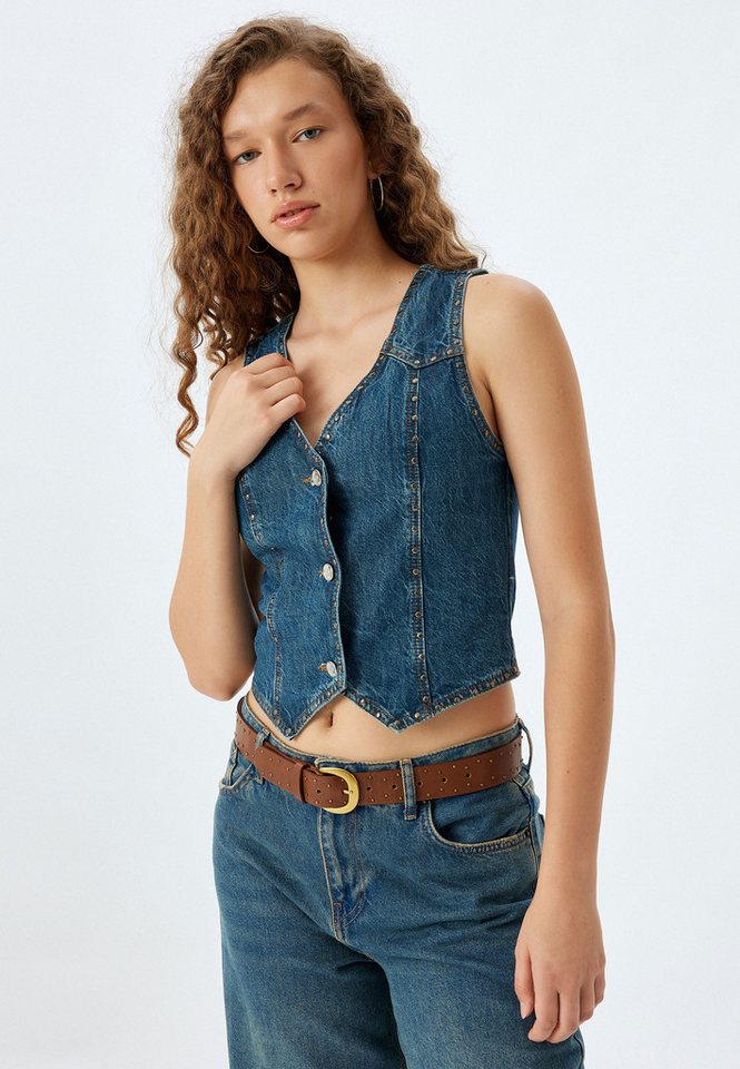 Koton Jeansweste Denim Mit Gewebedetail Jeansweste Koton Jeansweste Denim Mit Gewebedetail Jeansweste von Koton