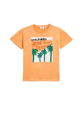 Koton Junge Palmen-Print Stadt-Thema Baumwolle Rundhalsausschnitt T-Shirt, Orange (200), 7-8 Jahre von Koton