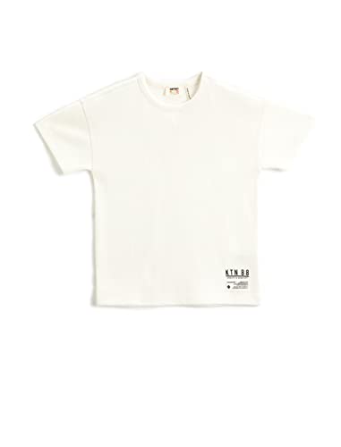 Koton Jungen Basic Short Sleeve Label Detail Waffle Textured T-Shirt, Ecru (002), 4-5 Jahre EU von Koton