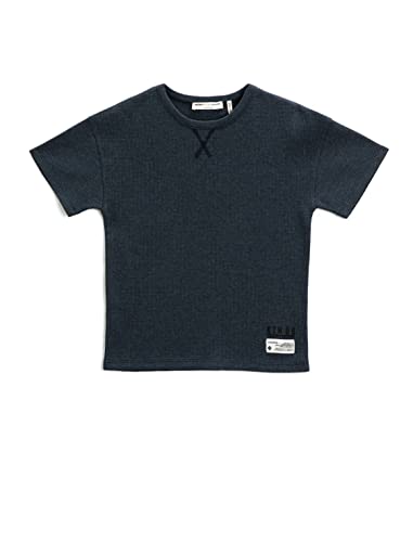 Koton Jungen Basic Short Sleeve Label Detail Waffle Textured T-Shirt, Indigo (In3), 7-8 Jahre EU von Koton