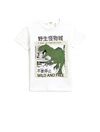 Koton Jungen Dinosaur Printed Short Sleeve Crew Neck Cotton T-Shirt, White (000), 5-6 Jahre EU von Koton
