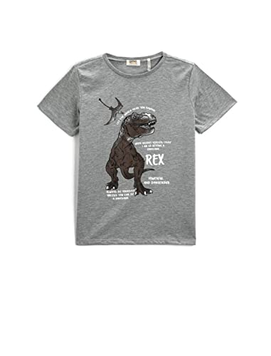 Koton Jungen Dinosaur Printed Short Sleeve Crew Neck T-Shirt, Grey (023), 5-6 Jahre EU von Koton