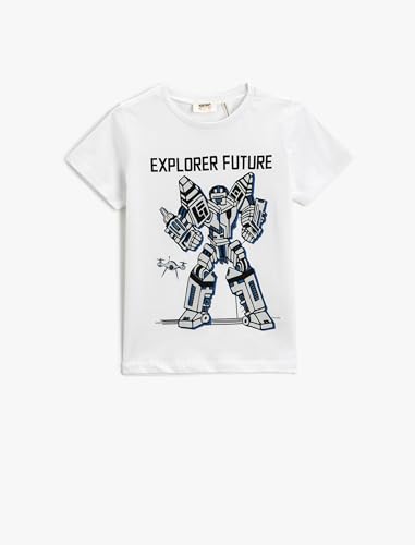 Koton Jungen Robot Printed Short Sleeve Crew Neck Cotton T-Shirt, Off White (001), 9-10 Jahre EU von Koton