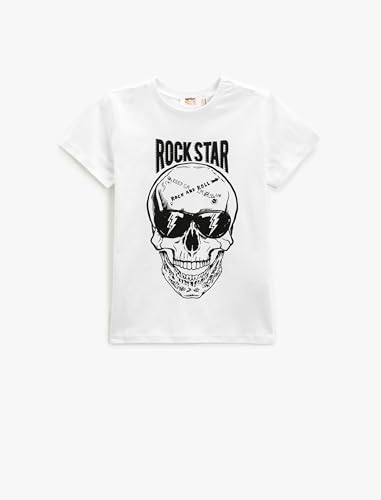 Koton Jungen Skull Printed Short Sleeve Crew Neck Cotton T-Shirt, Off White (001), 9-10 Jahre EU von Koton