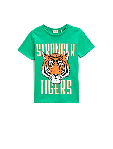 Koton Jungen Tiger Printed Short Sleeve Crew Neck Cotton T-Shirt, Pistachio Green (150), 4-5 Jahre EU von Koton