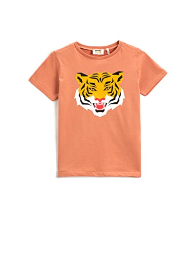 Koton Jungen Tiger Printed Short Sleeve Crew Neck Cotton T-Shirt, Salmon (992), 9-10 Jahre EU von Koton