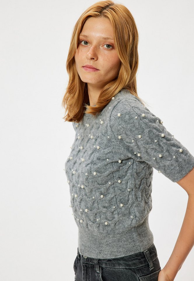 Koton Kurzarmpullover Rundhalsausschnitt Mit Steindetails von Koton