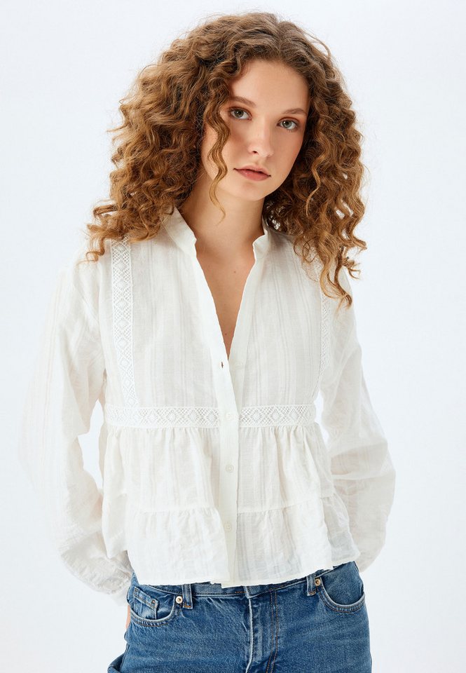 Koton Langarmbluse Langärmelig V-Kragen Langarmbluse von Koton