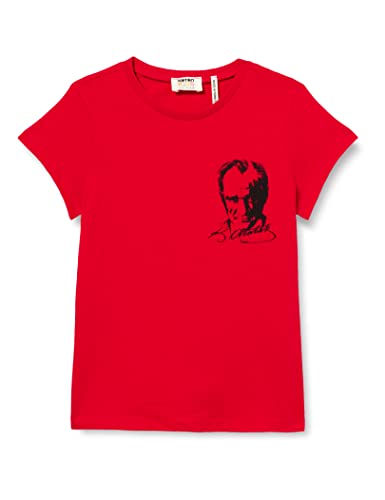 Koton Mädchen Atatã¼rk Printed Short Sleeve Crew Neck Cotton T-Shirt, Red (420), 6-7 Jahre EU von Koton