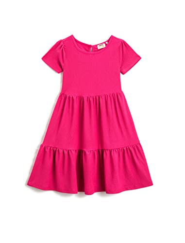 Koton Mädchen Basic Midi Short Sleeve Round Neck Tiered Dress, Pink (260), 9-10 Jahre EU von Koton