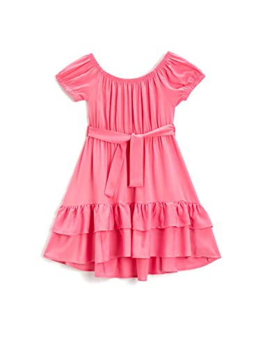 Koton Mädchen Midi Belt Detail Short Sleeve Ruffled Voluminous U Neck Dress, Fushia (332), 4-5 Jahre EU von Koton