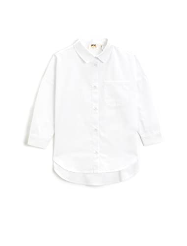 Koton Mädchen Oversized Single Pocket Detail Long Sleeve Cotton Shirt, White (000), 4-5 Jahre EU von Koton