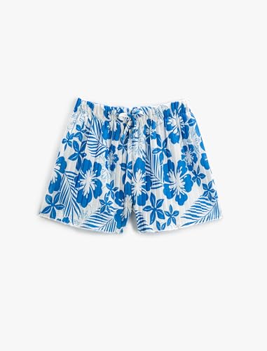 Koton Mädchen Pleated Floral Printed Drawstring Shorts, Blue Design (6d4), 5-6 Jahre EU von Koton