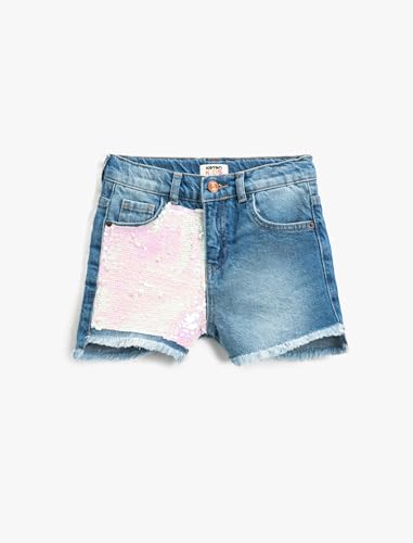 Koton Mädchen Sequined Jean Pockets Tasseled Shorts, Mid Indigo (Mid), 6-7 Jahre EU von Koton