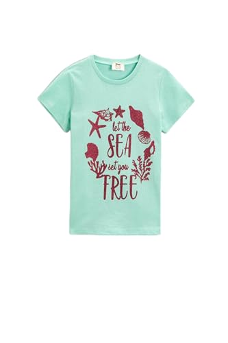 Koton Mädchen Slogan Printed Short Sleeve T-Shirt Cotton Crew Neck T Shirt, Mint (MNT), 3-4 Jahre EU von Koton