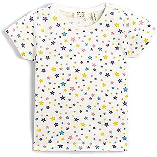 Koton Mädchen Star Printed Short Sleeve T-Shirt Cotton Crew Neck T Shirt, Ecru Design (0d1), 5-6 Jahre EU von Koton