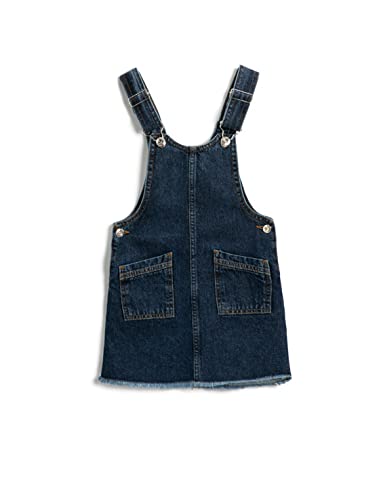 Koton Mädchen Strappy Jean Dungarees Cotton Pocket Button Dress, Dark Indigo (Din), 6-7 Jahre EU von Koton