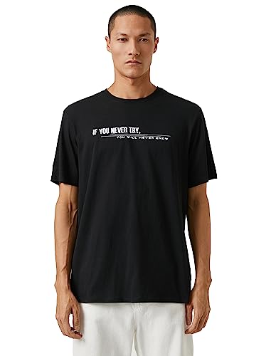 Koton Men Basic T-Shirt Slogan Printed Crew Neck Short Sleeve von Koton