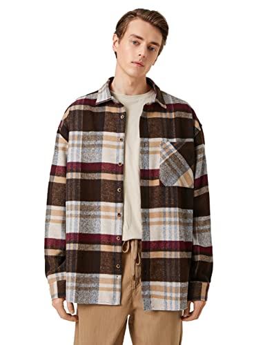 Koton Men Check Plaid Shirt Pocket Detailed Classic Neck Long Sleeve von Koton