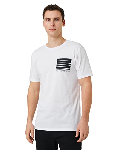 Koton Men Crew Neck T-Shirt Slim Fit Slogan Printed Short Sleeve von Koton