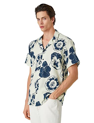 Koton Men Floral Shirt Short Sleeve Turndown Collar Cotton von Koton