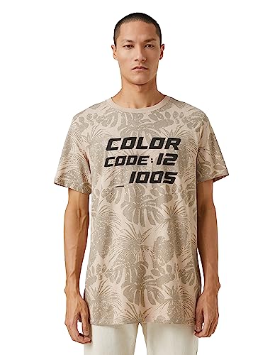 Koton Men Floral T-Shirt Slogan Printed Crew Neck Short Sleeved von Koton