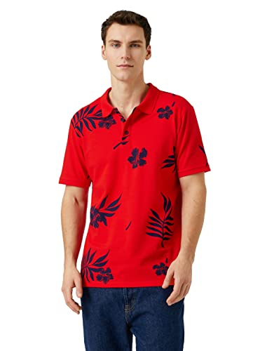 Koton Men Polo Neck T-Shirt Leaf Printed Buttoned Slim Fit Short Sleeve von Koton