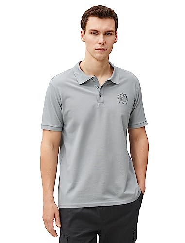 Koton Men Polo Neck T-Shirt Slim Fit Buttoned Short Sleeve Landscape Embroidered von Koton