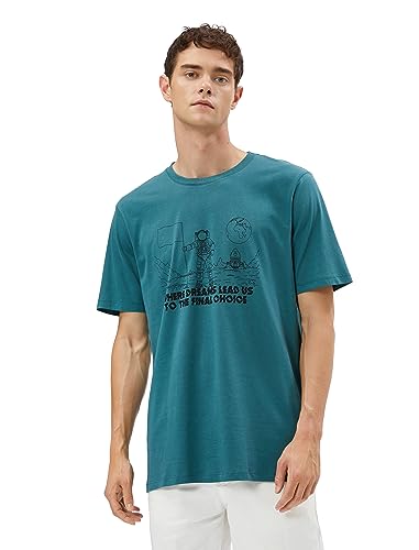 Koton Men Space Printed Slogan Detail Crew Neck Cotton T-Shirt von Koton