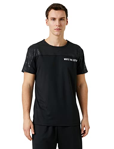 Koton Men Sport T-Shirt Camouflage Detailed Slogan Printed Crew Neck von Koton