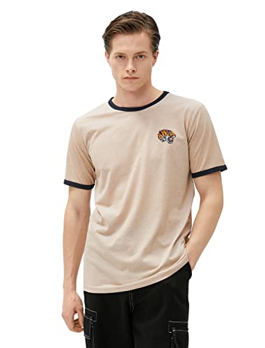Koton Men Tiger Embroidered T-Shirt Crew Neck Slim Fit Short Sleeve von Koton