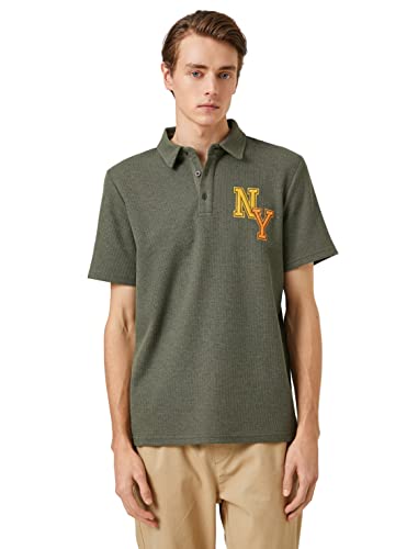Koton Men Varsity T-Shirt Polo Neck Button Detailed Embroidered von Koton