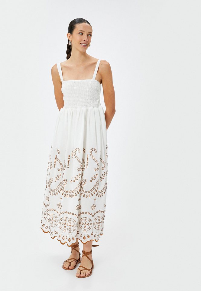 Koton Spaghettikleid Midi Länge Fit & Flare Kleid Spaghettikleid von Koton