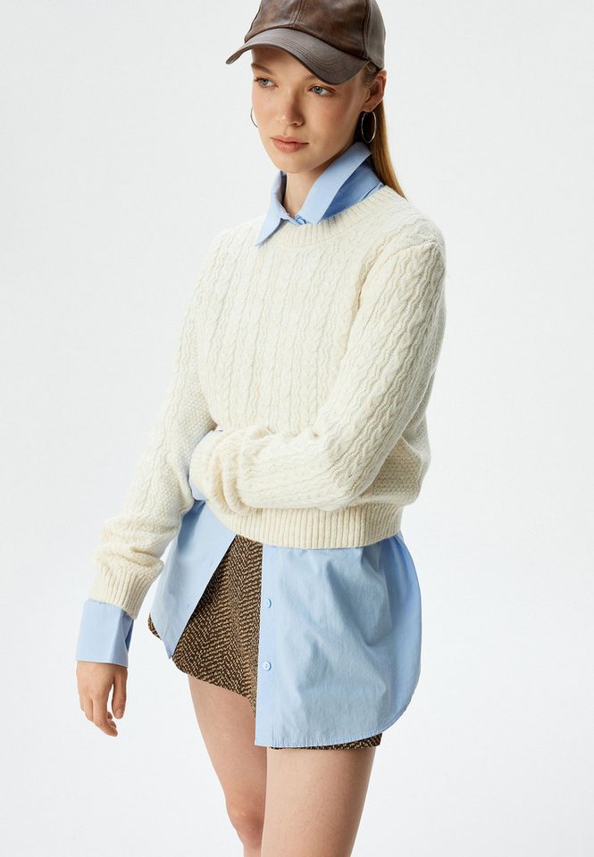 Koton Rundhalspullover Rundhalsausschnitt Haarzopf Rundhalspullover von Koton