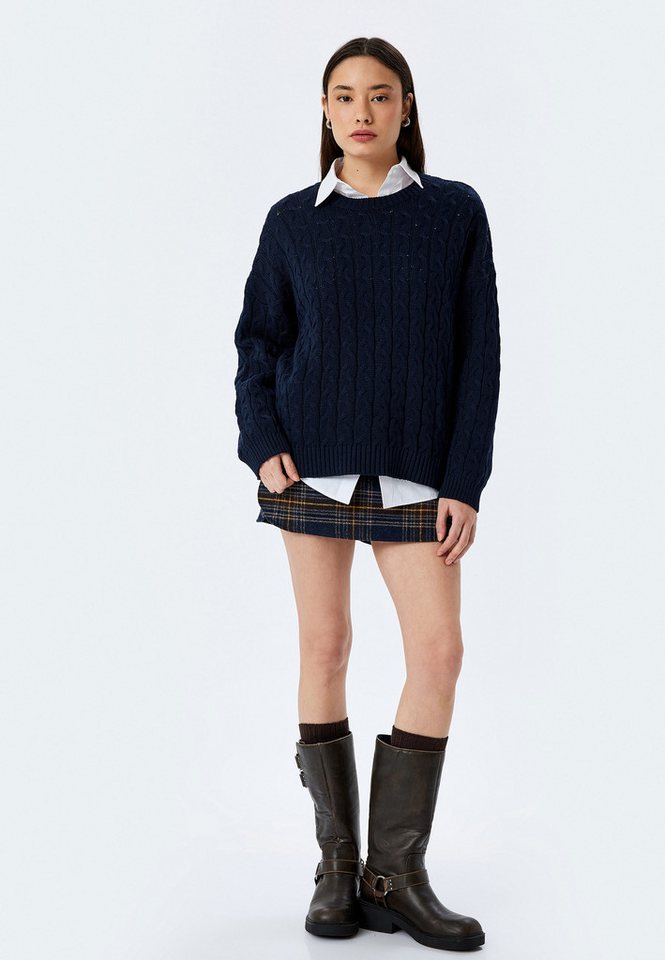 Koton Rundhalspullover Rundhalsausschnitt Haarzopf Rundhalspullover von Koton