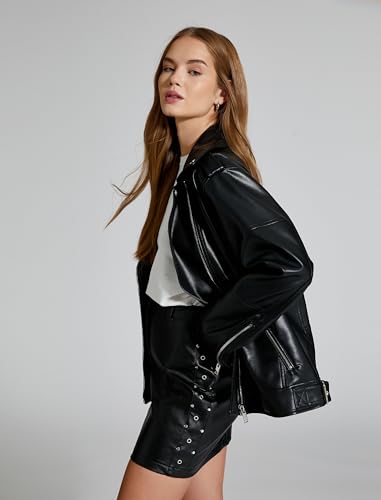 Koton Women Bird's Eye Veneer and Zipper Detail Medium Rise Faux Leather Skirt von Koton