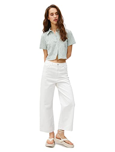 Koton Women Check Short Sleeve Button Detail Crop Shirt von Koton
