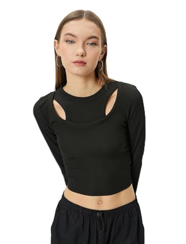 Double Neck Detail T-Shirt Long Sleeve Ribbed von Koton