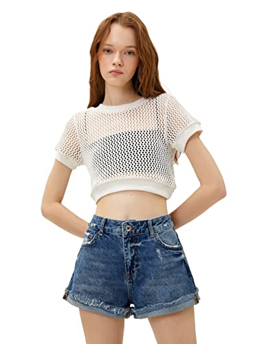 Koton Women Crew Neck Short Sleeve Crop T-Shirt von Koton