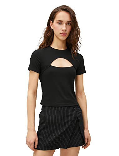 Koton Women Crew Neck Short Sleeve Cut Out Ribbed T-Shirt von Koton