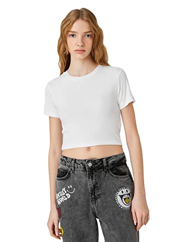 Koton Women Crew Neck Viscose Short Sleeve Crop T-Shirt von Koton