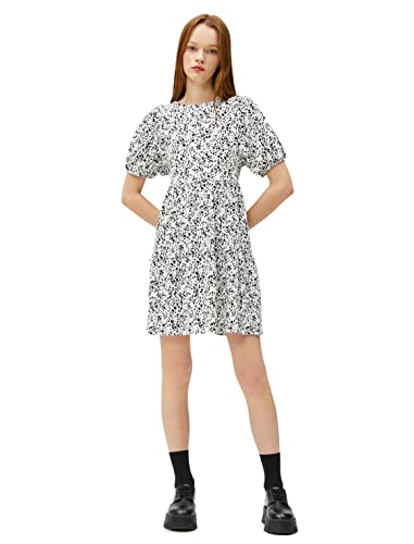 Koton Women Crew Neck Voluminous Patterned Puff Sleeve Mini Dress von Koton