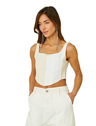 Koton Women Crop Asymmetric Cut Ribbed Strappy Bustier von Koton