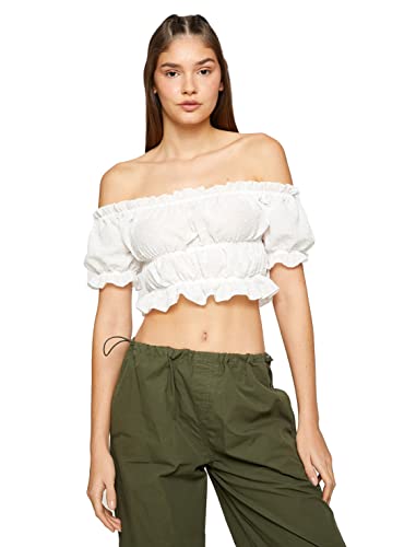 Koton Women Crop Blouse Off Shoulder Ruffle Short Sleeve Tissued von Koton