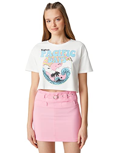 Koton Women Crop Printed Short Sleeve Crew Neck T-Shirt von Koton