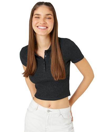 Koton Women Crop T-Shirt Polo Neck Short Sleeve Button Detail von Koton