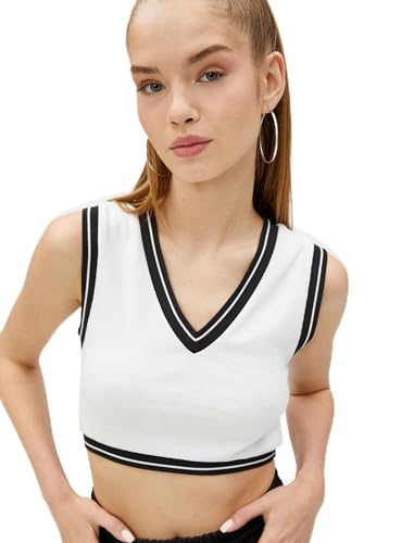 Koton Women Crop Tank Top V Neck Ribbed Stripe Detail von Koton